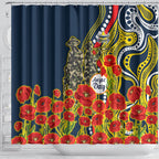 North Queensland Cowboys ANZAC Shower Curtain Indigenous Wave Poppy Remembrance Cowboy