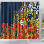 North Queensland Cowboys ANZAC Shower Curtain Indigenous Wave Poppy Remembrance Cowboy