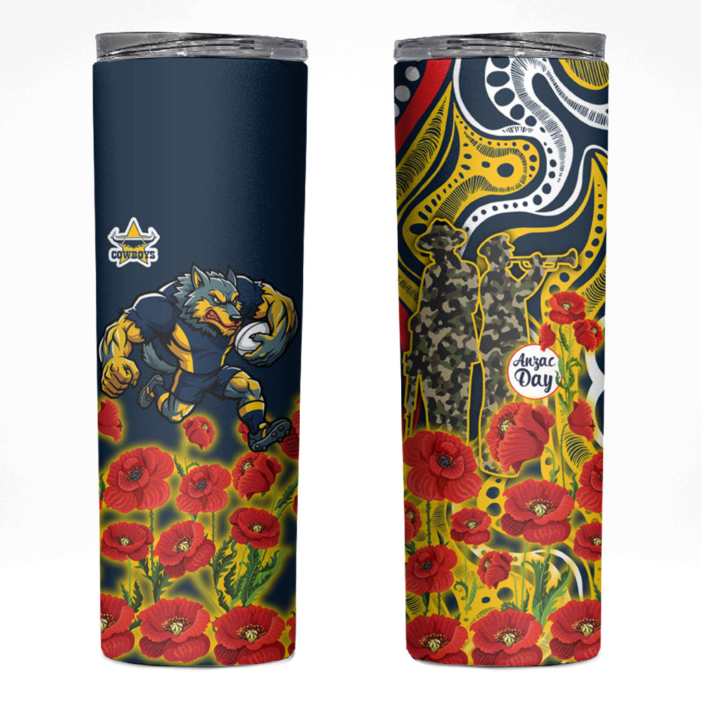 North Queensland Cowboys ANZAC Skinny Tumbler Indigenous Wave Poppy Remembrance Cowboy