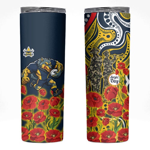 North Queensland Cowboys ANZAC Skinny Tumbler Indigenous Wave Poppy Remembrance Cowboy