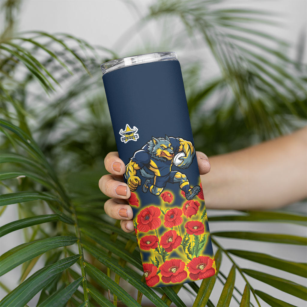 North Queensland Cowboys ANZAC Skinny Tumbler Indigenous Wave Poppy Remembrance Cowboy