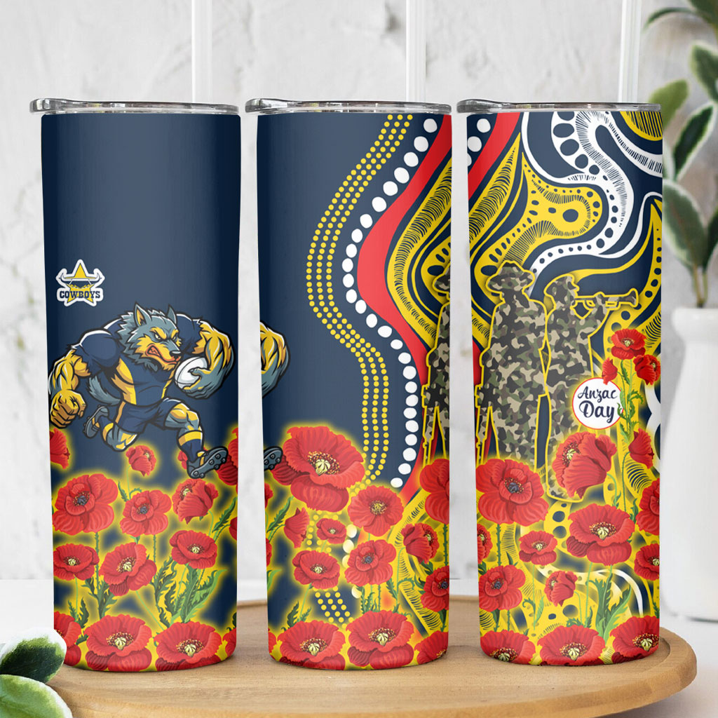 North Queensland Cowboys ANZAC Skinny Tumbler Indigenous Wave Poppy Remembrance Cowboy