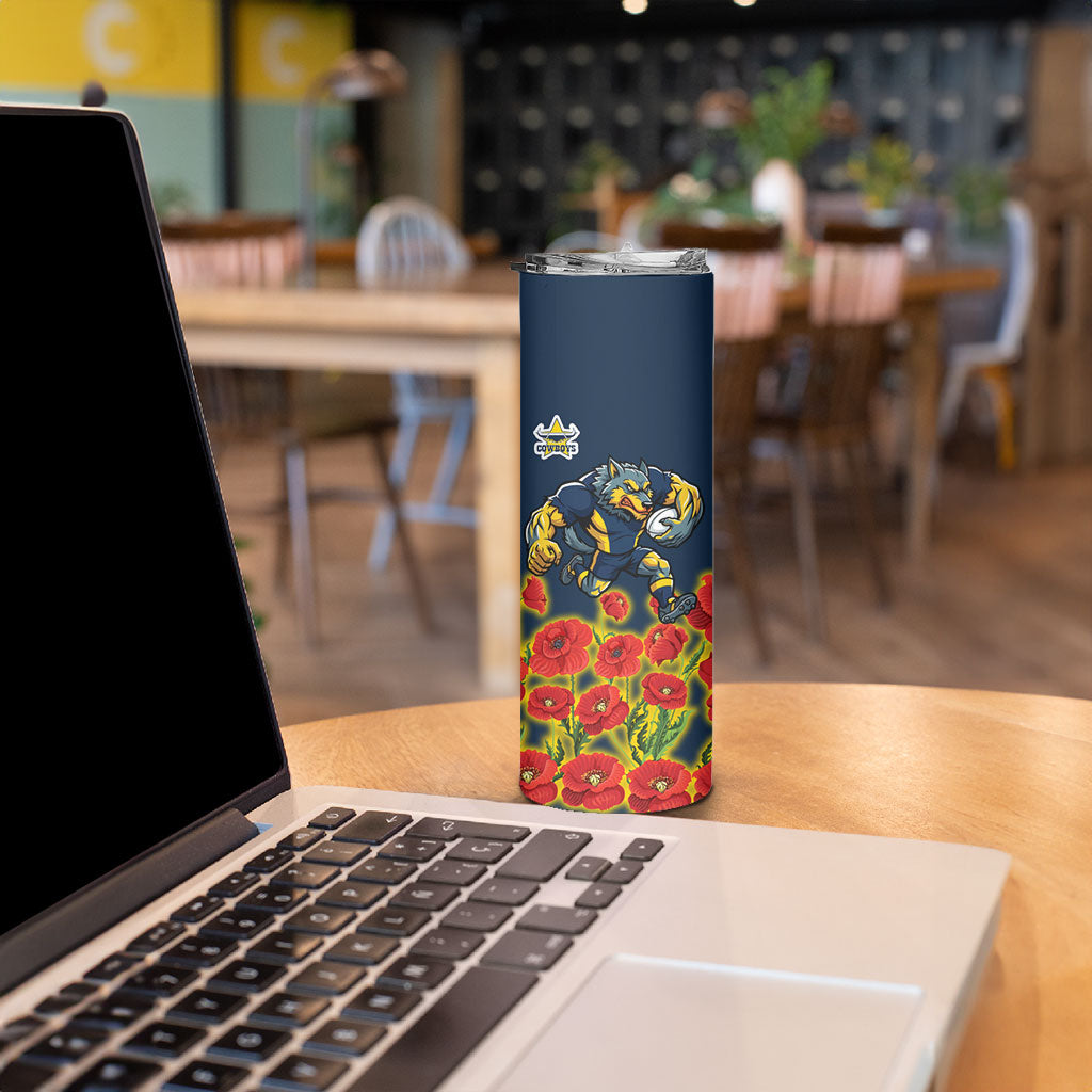 North Queensland Cowboys ANZAC Skinny Tumbler Indigenous Wave Poppy Remembrance Cowboy
