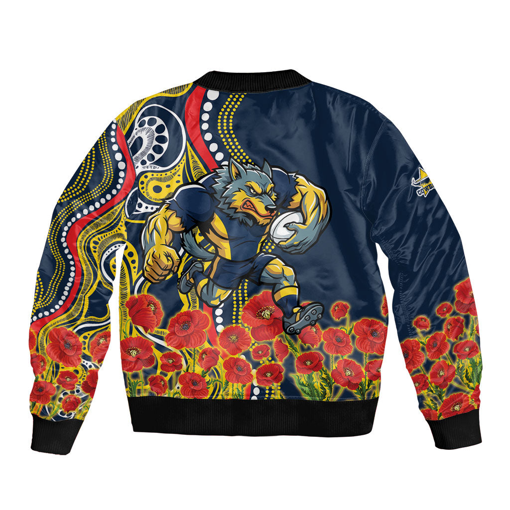 North Queensland Cowboys ANZAC Sleeve Zip Bomber Jacket Indigenous Wave Poppy Remembrance Cowboy