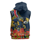 North Queensland Cowboys ANZAC Sleeveless Hoodie Indigenous Wave Poppy Remembrance Cowboy
