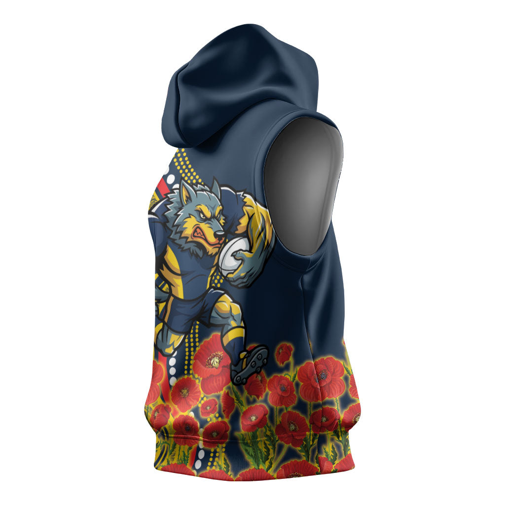 North Queensland Cowboys ANZAC Sleeveless Hoodie Indigenous Wave Poppy Remembrance Cowboy