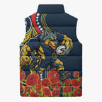 North Queensland Cowboys ANZAC Sleeveless Puffer Jacket Indigenous Wave Poppy Remembrance Cowboy