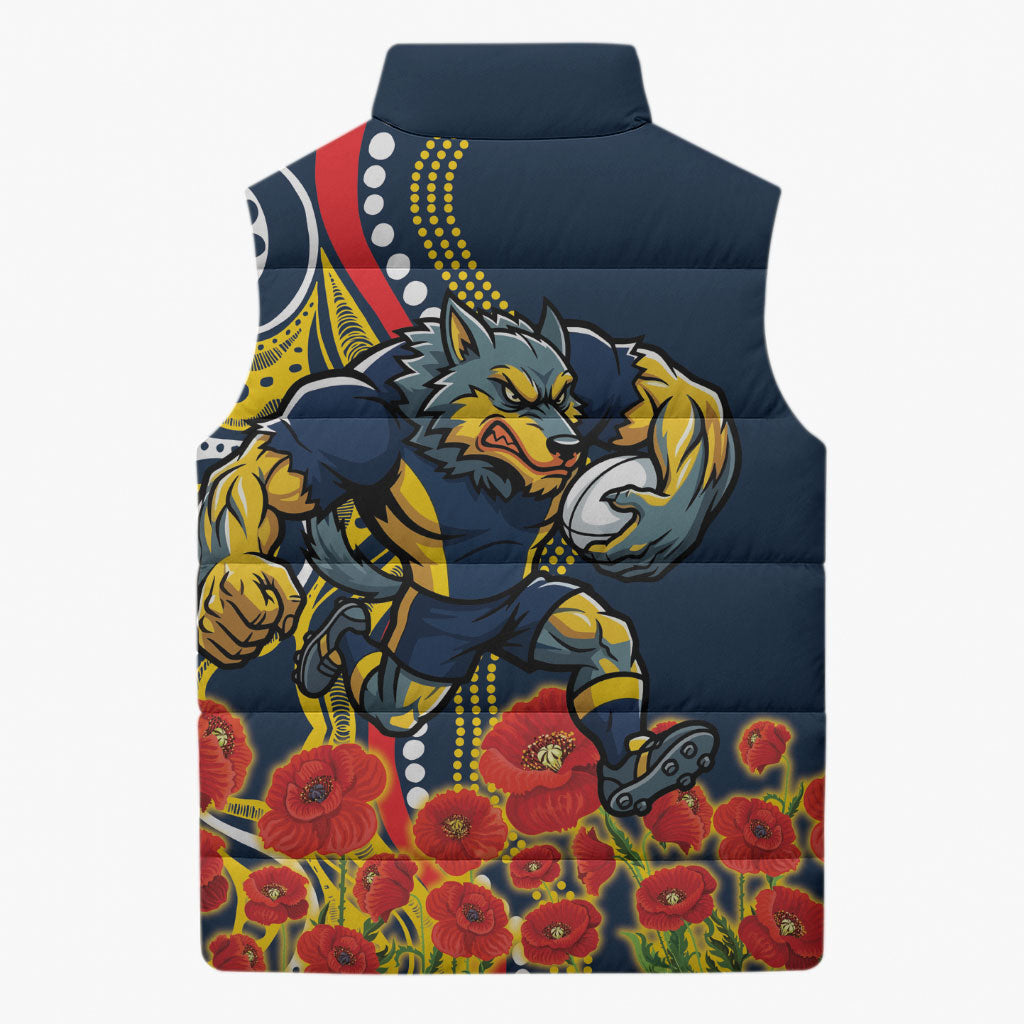 North Queensland Cowboys ANZAC Sleeveless Puffer Jacket Indigenous Wave Poppy Remembrance Cowboy