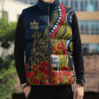 North Queensland Cowboys ANZAC Sleeveless Puffer Jacket Indigenous Wave Poppy Remembrance Cowboy