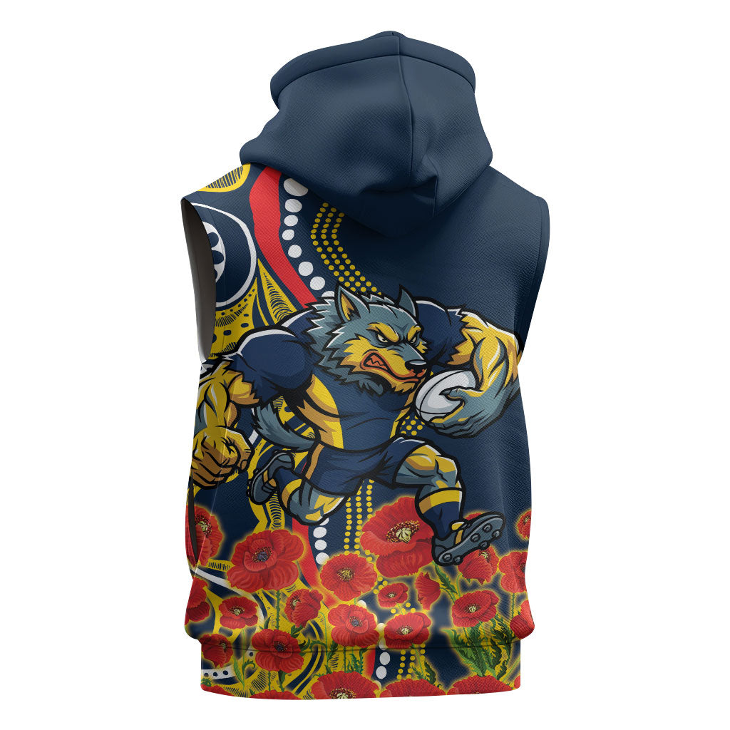 North Queensland Cowboys ANZAC Sleeveless Zip Hoodie Indigenous Wave Poppy Remembrance Cowboy
