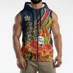 North Queensland Cowboys ANZAC Sleeveless Zip Hoodie Indigenous Wave Poppy Remembrance Cowboy