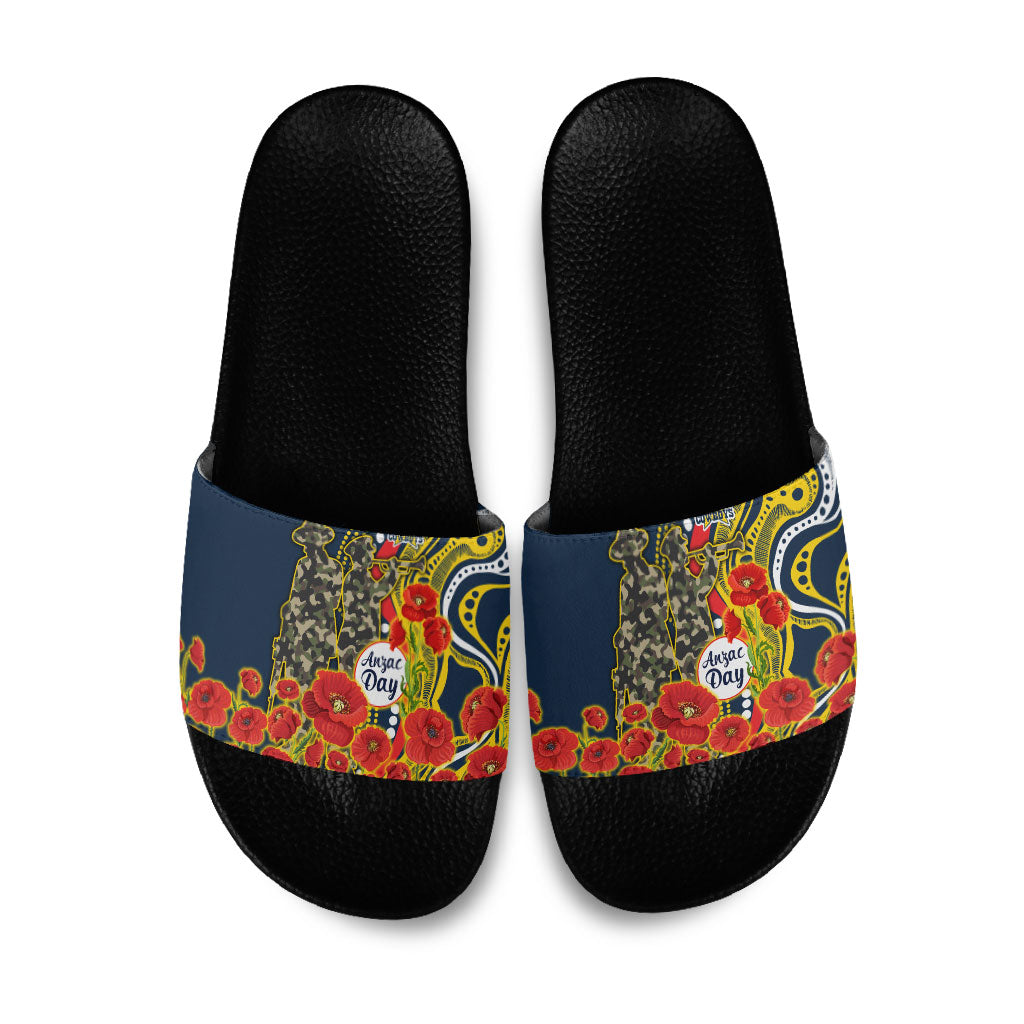 North Queensland Cowboys ANZAC Slide Sandals Indigenous Wave Poppy Remembrance Cowboy