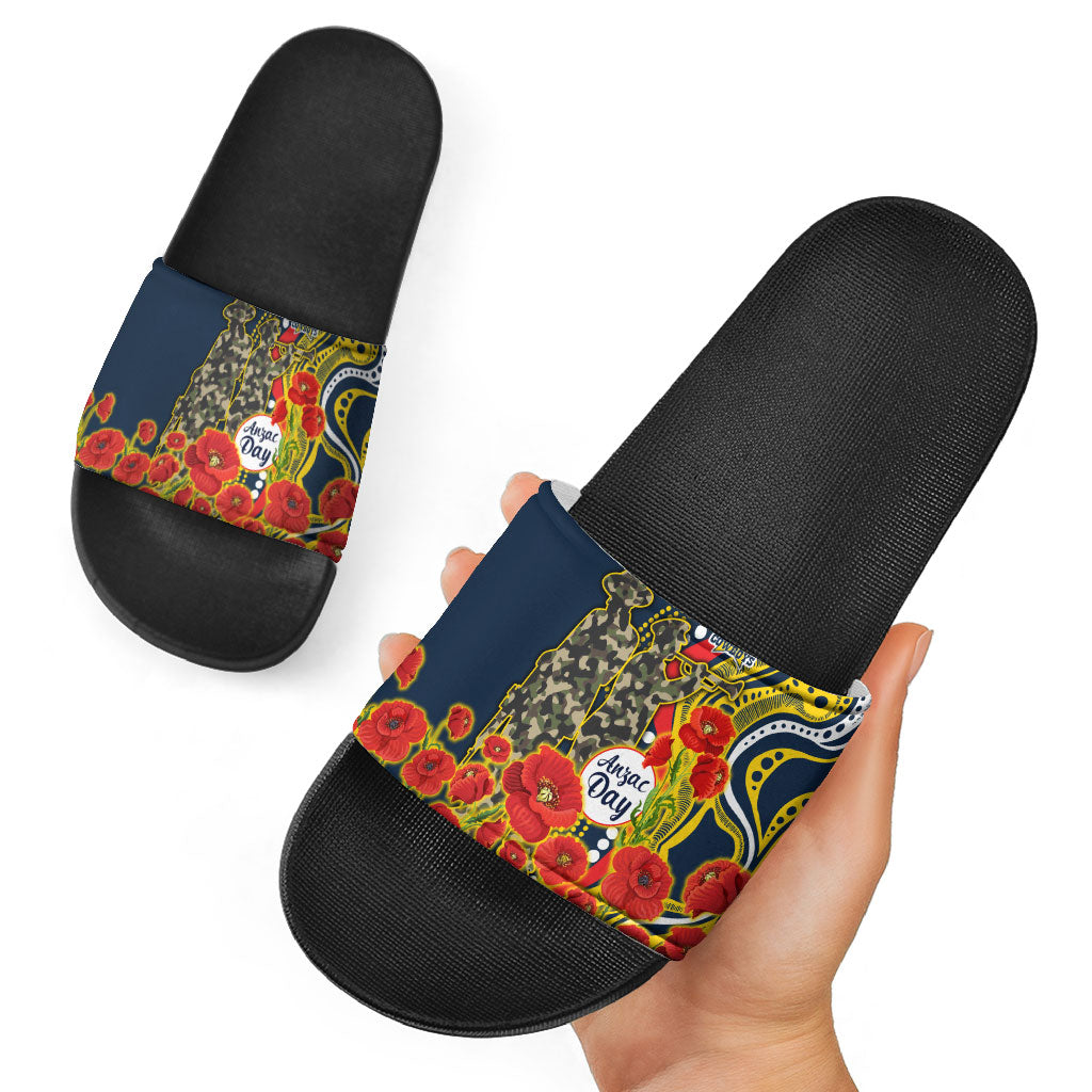 North Queensland Cowboys ANZAC Slide Sandals Indigenous Wave Poppy Remembrance Cowboy