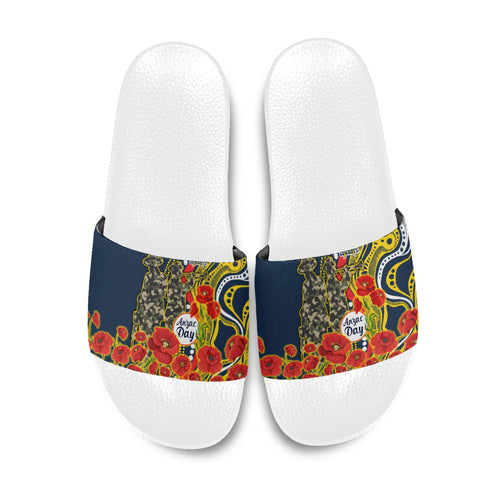 North Queensland Cowboys ANZAC Slide Sandals Indigenous Wave Poppy Remembrance Cowboy