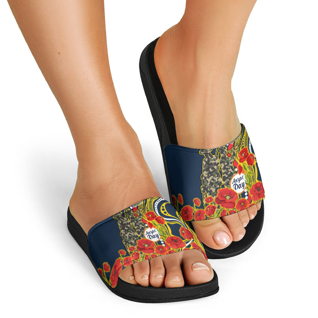 North Queensland Cowboys ANZAC Slide Sandals Indigenous Wave Poppy Remembrance Cowboy