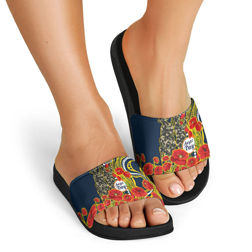 North Queensland Cowboys ANZAC Slide Sandals Indigenous Wave Poppy Remembrance Cowboy