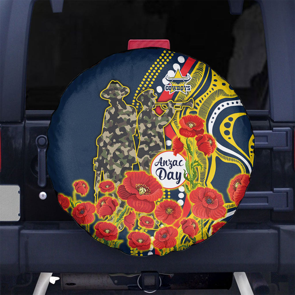 North Queensland Cowboys ANZAC Spare Tire Cover Indigenous Wave Poppy Remembrance Cowboy