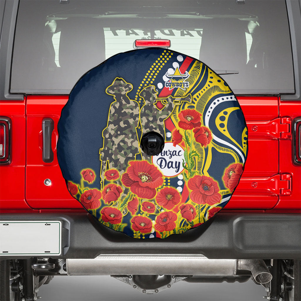 North Queensland Cowboys ANZAC Spare Tire Cover Indigenous Wave Poppy Remembrance Cowboy