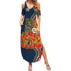 North Queensland Cowboys ANZAC Summer Maxi Dress Indigenous Wave Poppy Remembrance Cowboy