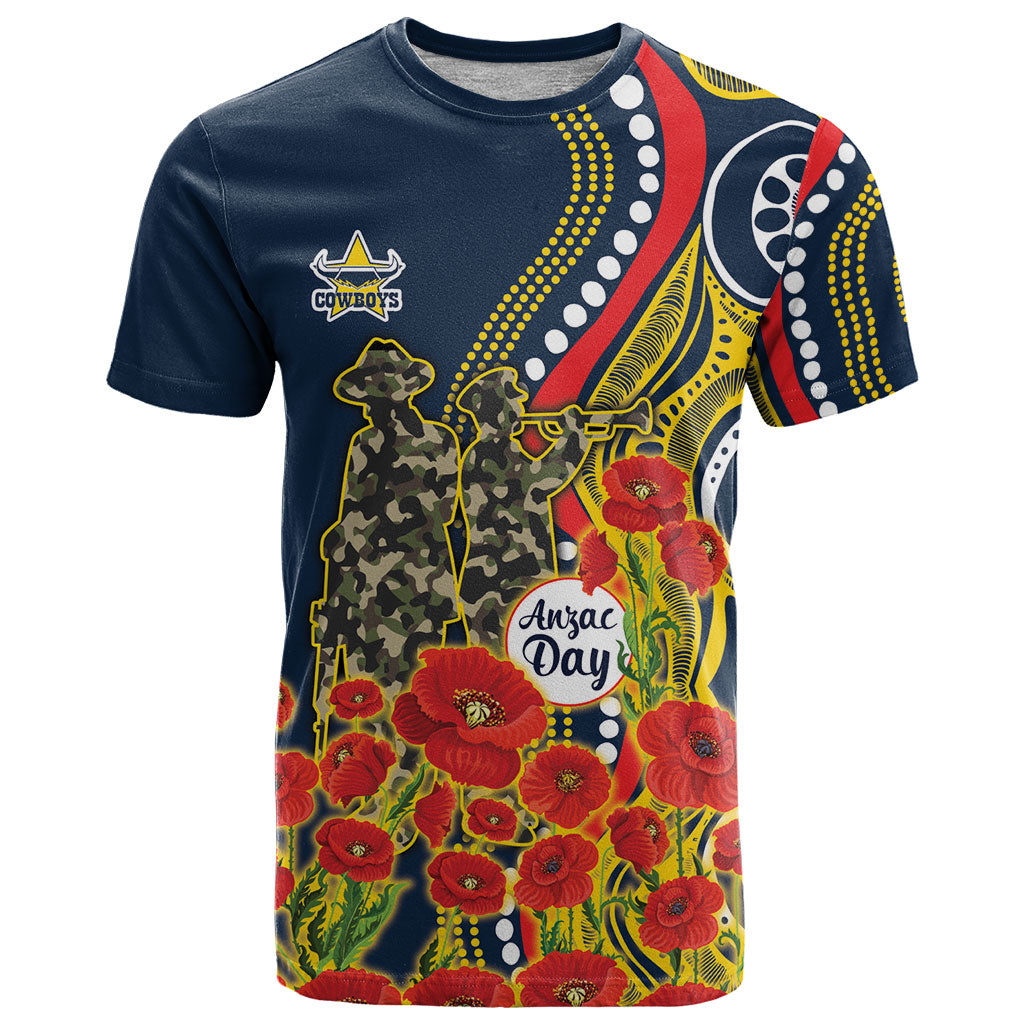 North Queensland Cowboys ANZAC T Shirt Indigenous Wave Poppy Remembrance Cowboy