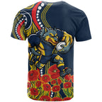 North Queensland Cowboys ANZAC T Shirt Indigenous Wave Poppy Remembrance Cowboy