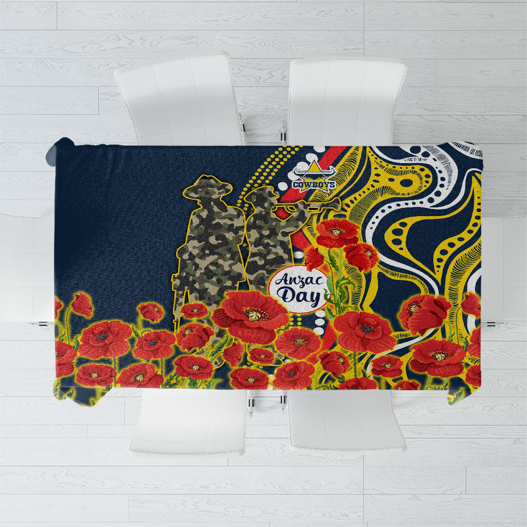 North Queensland Cowboys ANZAC Tablecloth Indigenous Wave Poppy Remembrance Cowboy