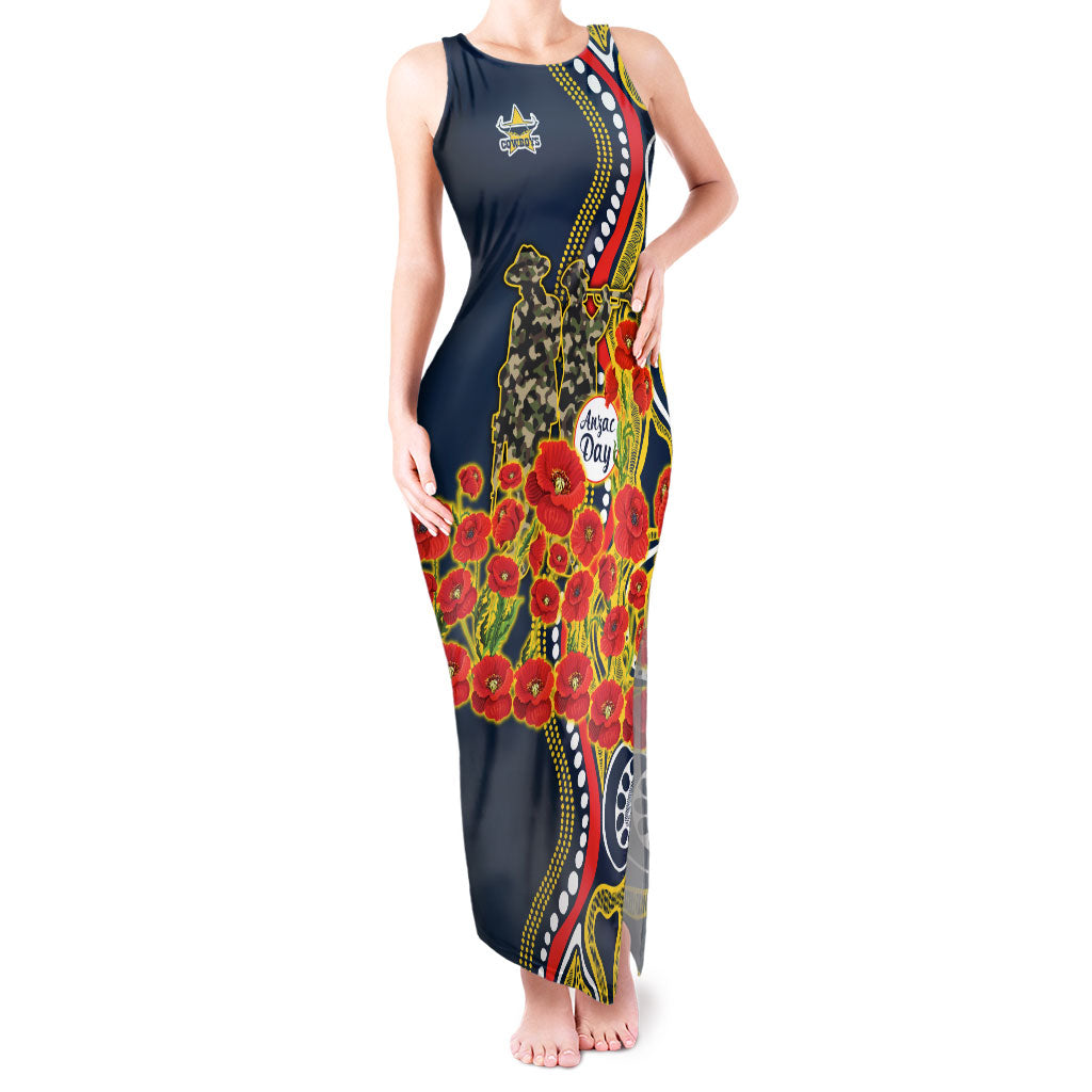 North Queensland Cowboys ANZAC Tank Maxi Dress Indigenous Wave Poppy Remembrance Cowboy