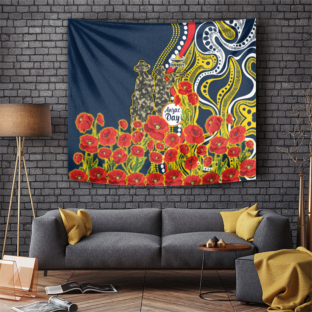 North Queensland Cowboys ANZAC Tapestry Indigenous Wave Poppy Remembrance Cowboy