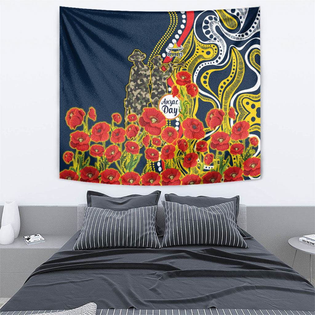 North Queensland Cowboys ANZAC Tapestry Indigenous Wave Poppy Remembrance Cowboy