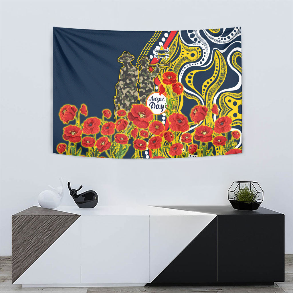 North Queensland Cowboys ANZAC Tapestry Indigenous Wave Poppy Remembrance Cowboy
