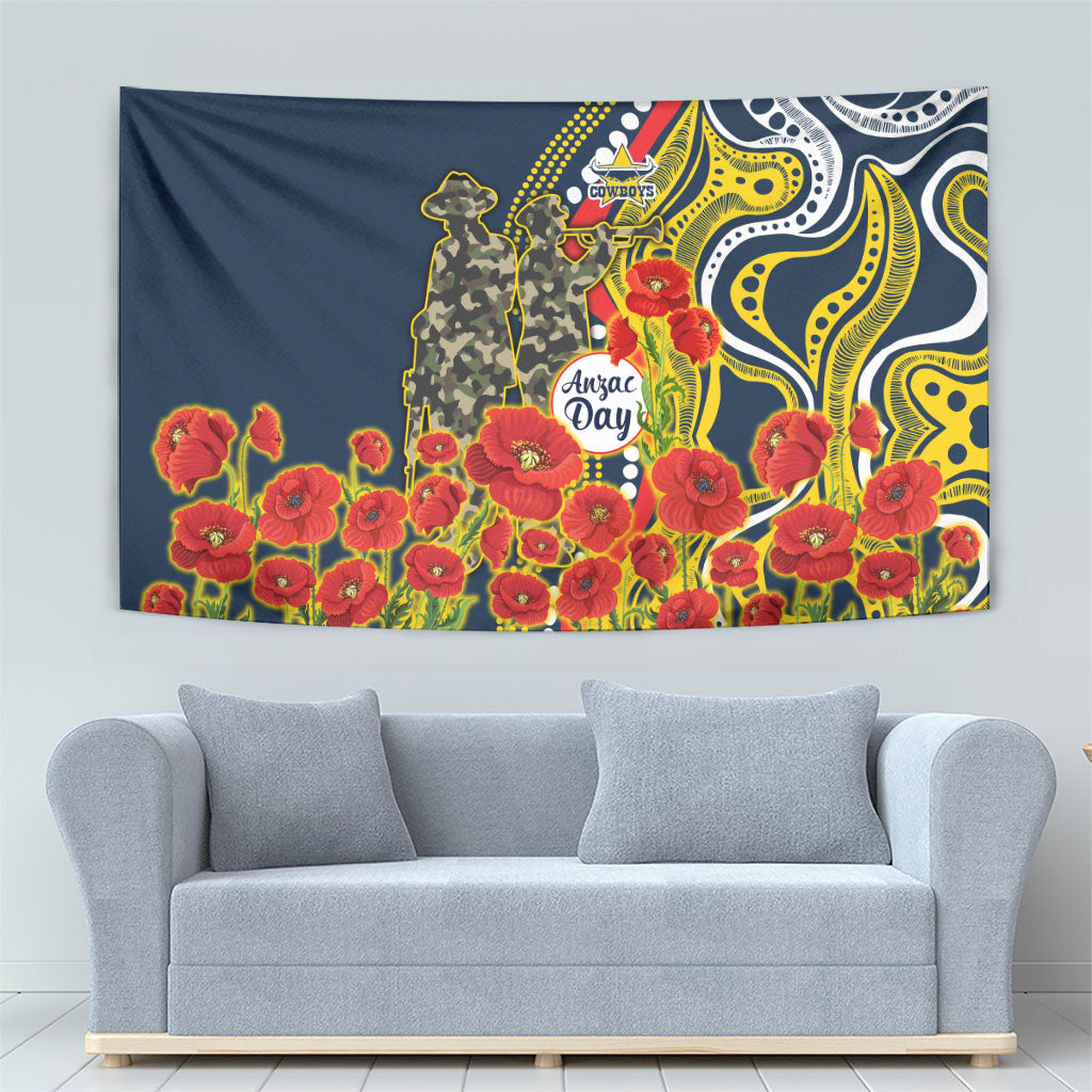 North Queensland Cowboys ANZAC Tapestry Indigenous Wave Poppy Remembrance Cowboy