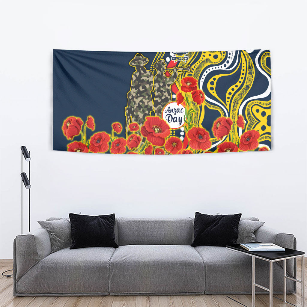 North Queensland Cowboys ANZAC Tapestry Indigenous Wave Poppy Remembrance Cowboy