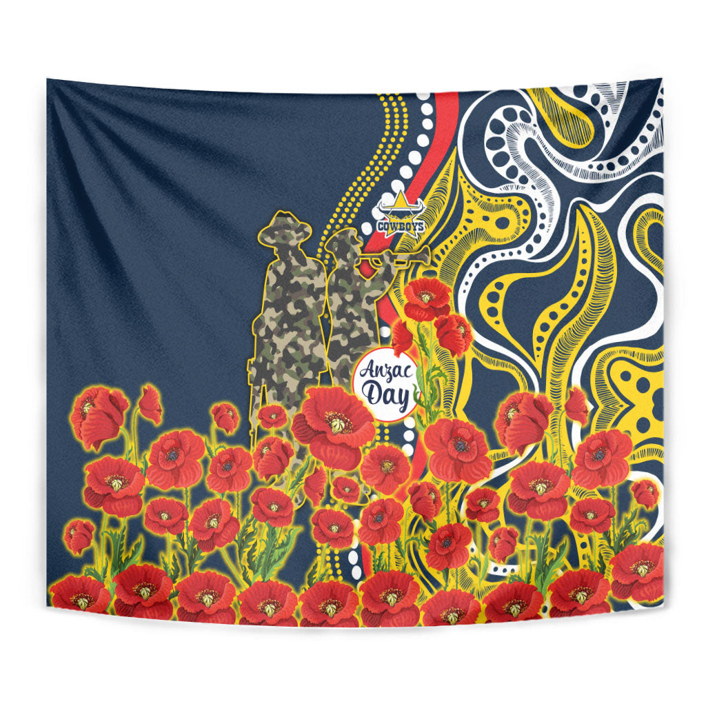 North Queensland Cowboys ANZAC Tapestry Indigenous Wave Poppy Remembrance Cowboy