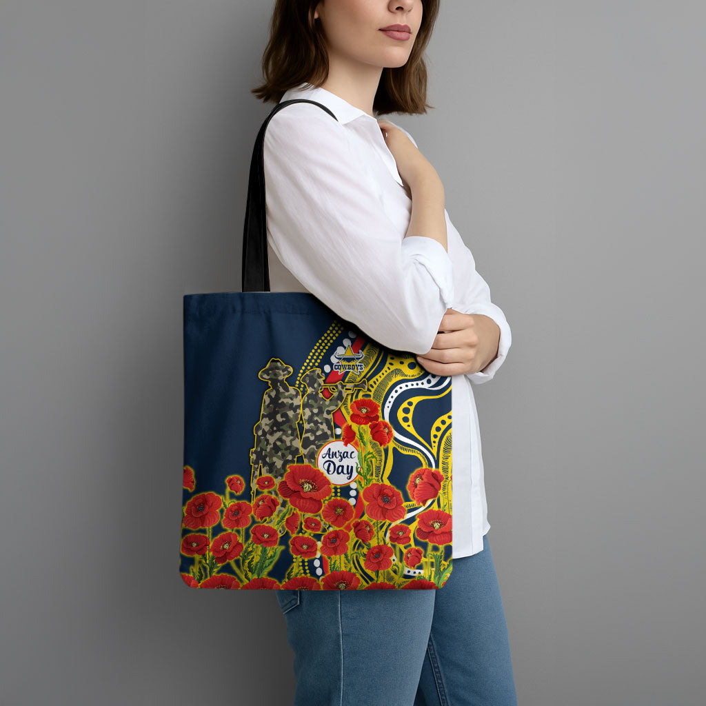 North Queensland Cowboys ANZAC Tote Bag Indigenous Wave Poppy Remembrance Cowboy