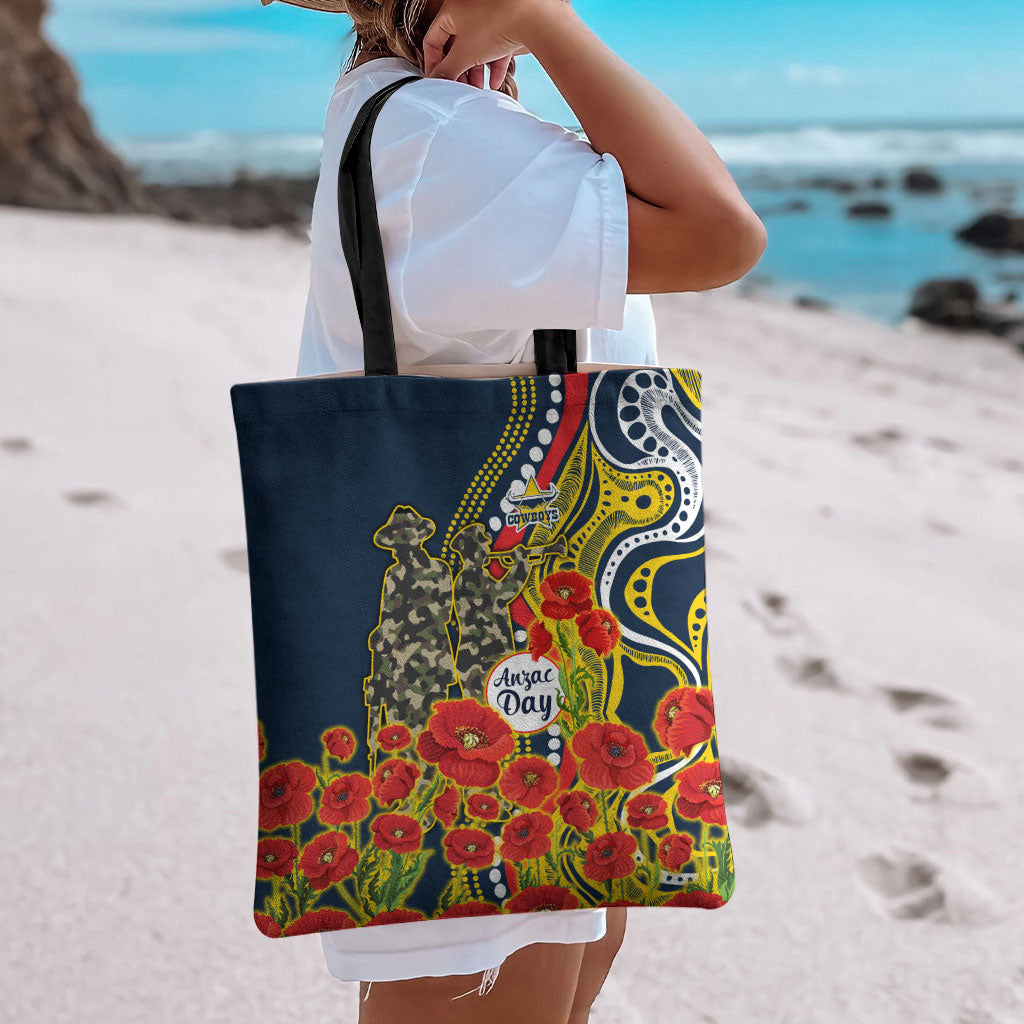North Queensland Cowboys ANZAC Tote Bag Indigenous Wave Poppy Remembrance Cowboy