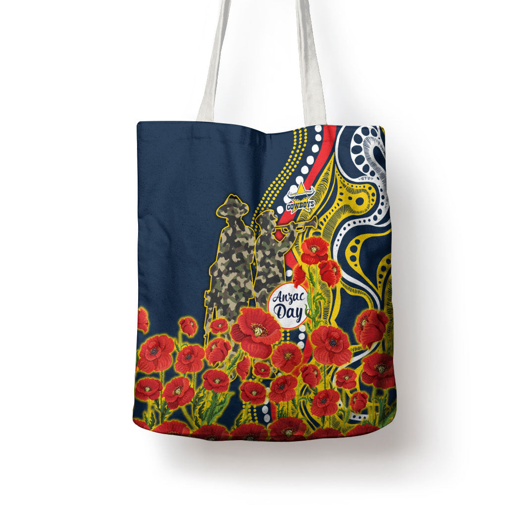 North Queensland Cowboys ANZAC Tote Bag Indigenous Wave Poppy Remembrance Cowboy