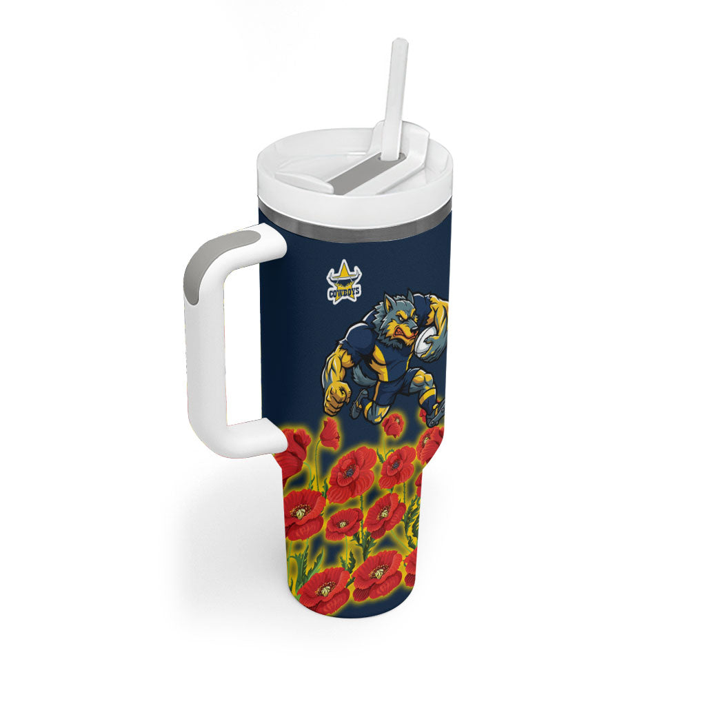 North Queensland Cowboys ANZAC Tumbler With Handle Indigenous Wave Poppy Remembrance Cowboy