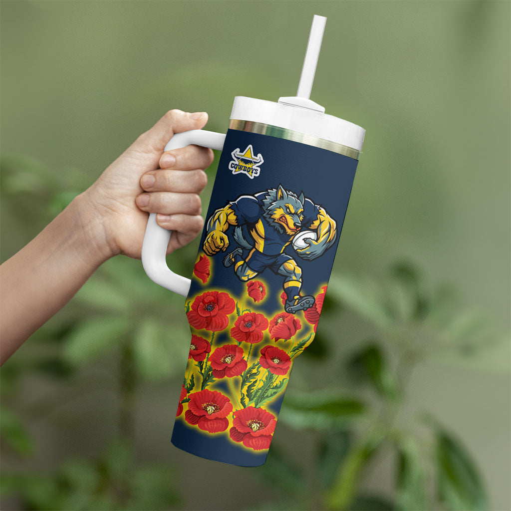 North Queensland Cowboys ANZAC Tumbler With Handle Indigenous Wave Poppy Remembrance Cowboy
