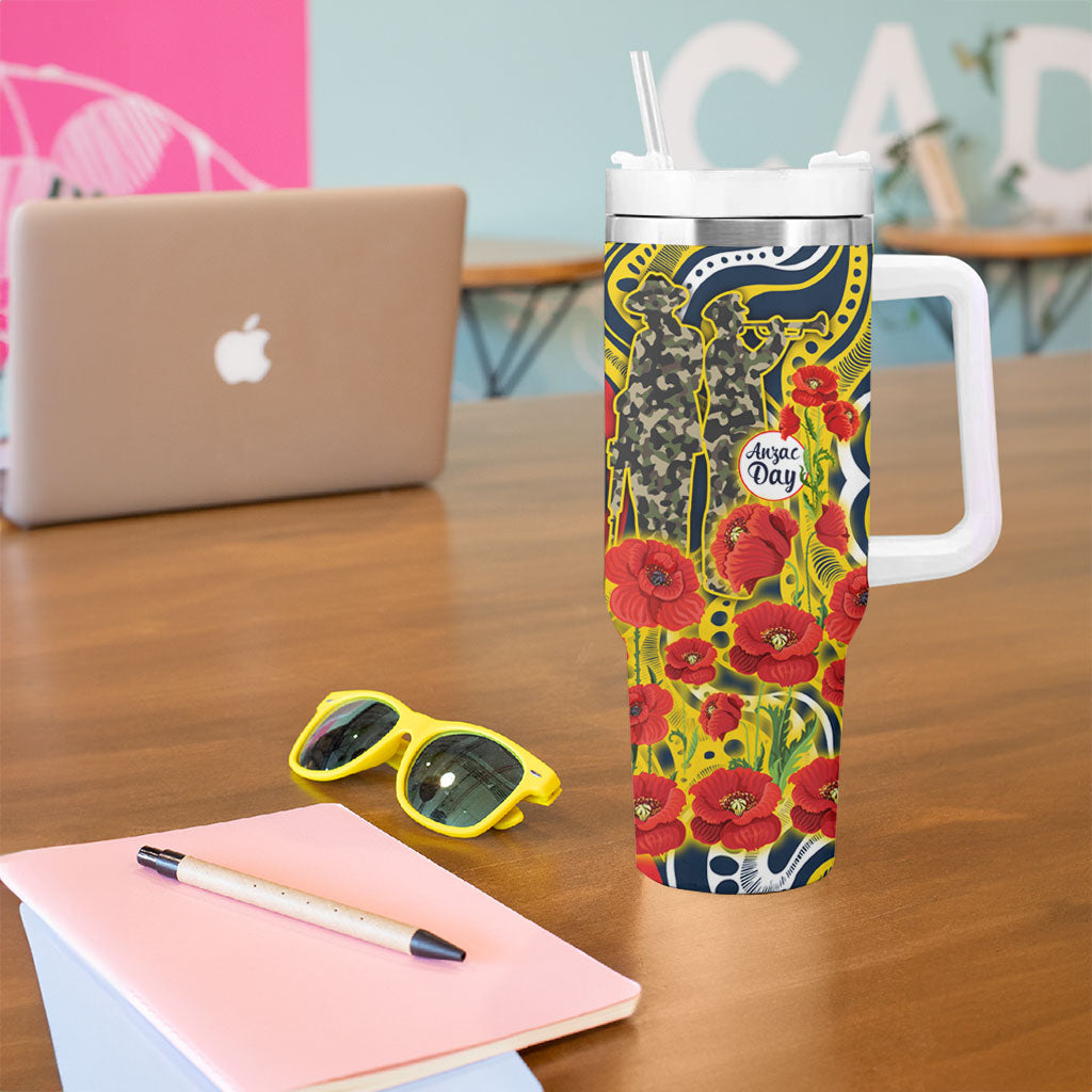 North Queensland Cowboys ANZAC Tumbler With Handle Indigenous Wave Poppy Remembrance Cowboy