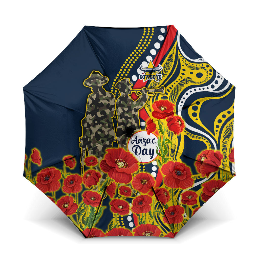 North Queensland Cowboys ANZAC Umbrella Indigenous Wave Poppy Remembrance Cowboy