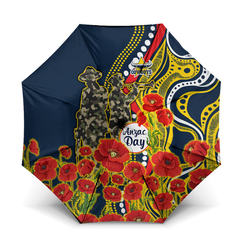 North Queensland Cowboys ANZAC Umbrella Indigenous Wave Poppy Remembrance Cowboy