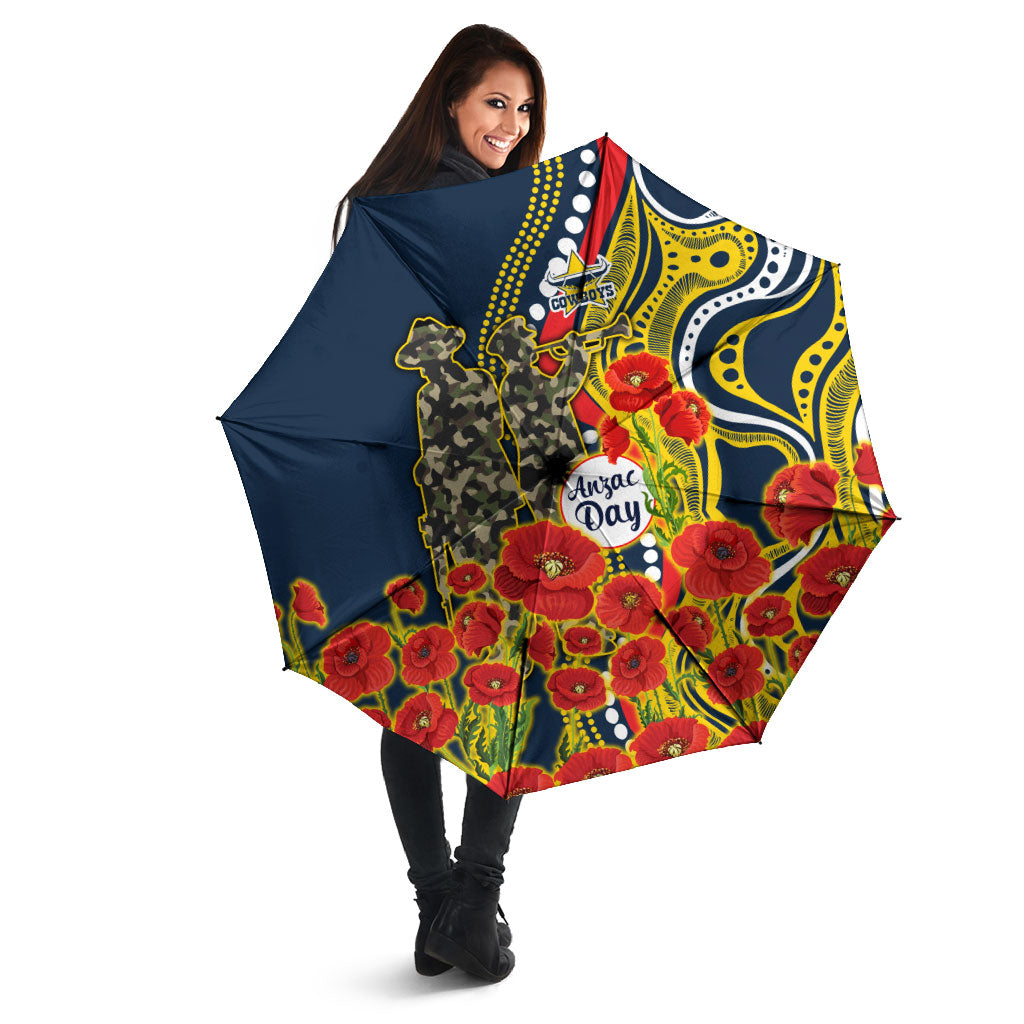 North Queensland Cowboys ANZAC Umbrella Indigenous Wave Poppy Remembrance Cowboy