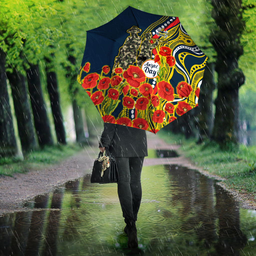 North Queensland Cowboys ANZAC Umbrella Indigenous Wave Poppy Remembrance Cowboy