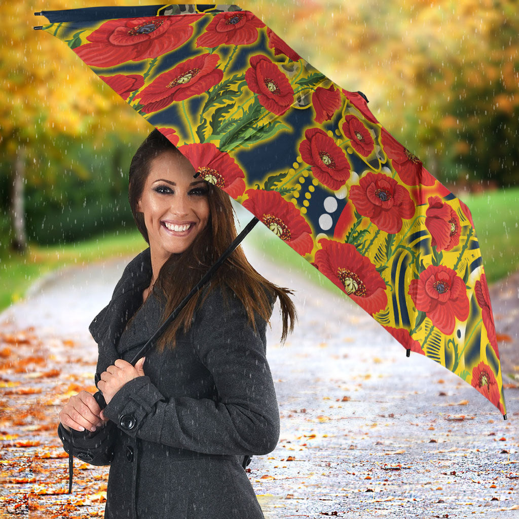 North Queensland Cowboys ANZAC Umbrella Indigenous Wave Poppy Remembrance Cowboy