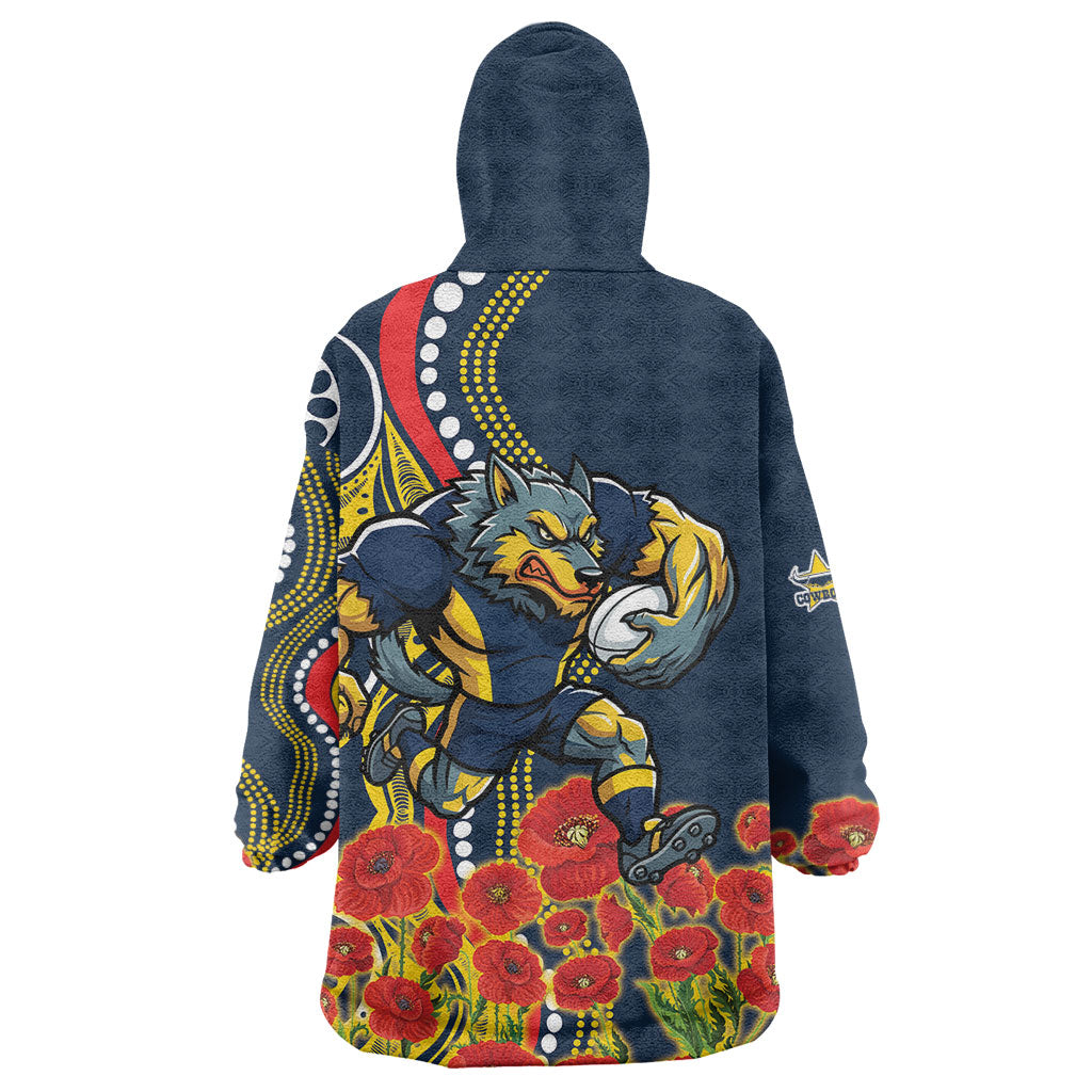 North Queensland Cowboys ANZAC Wearable Blanket Hoodie Indigenous Wave Poppy Remembrance Cowboy