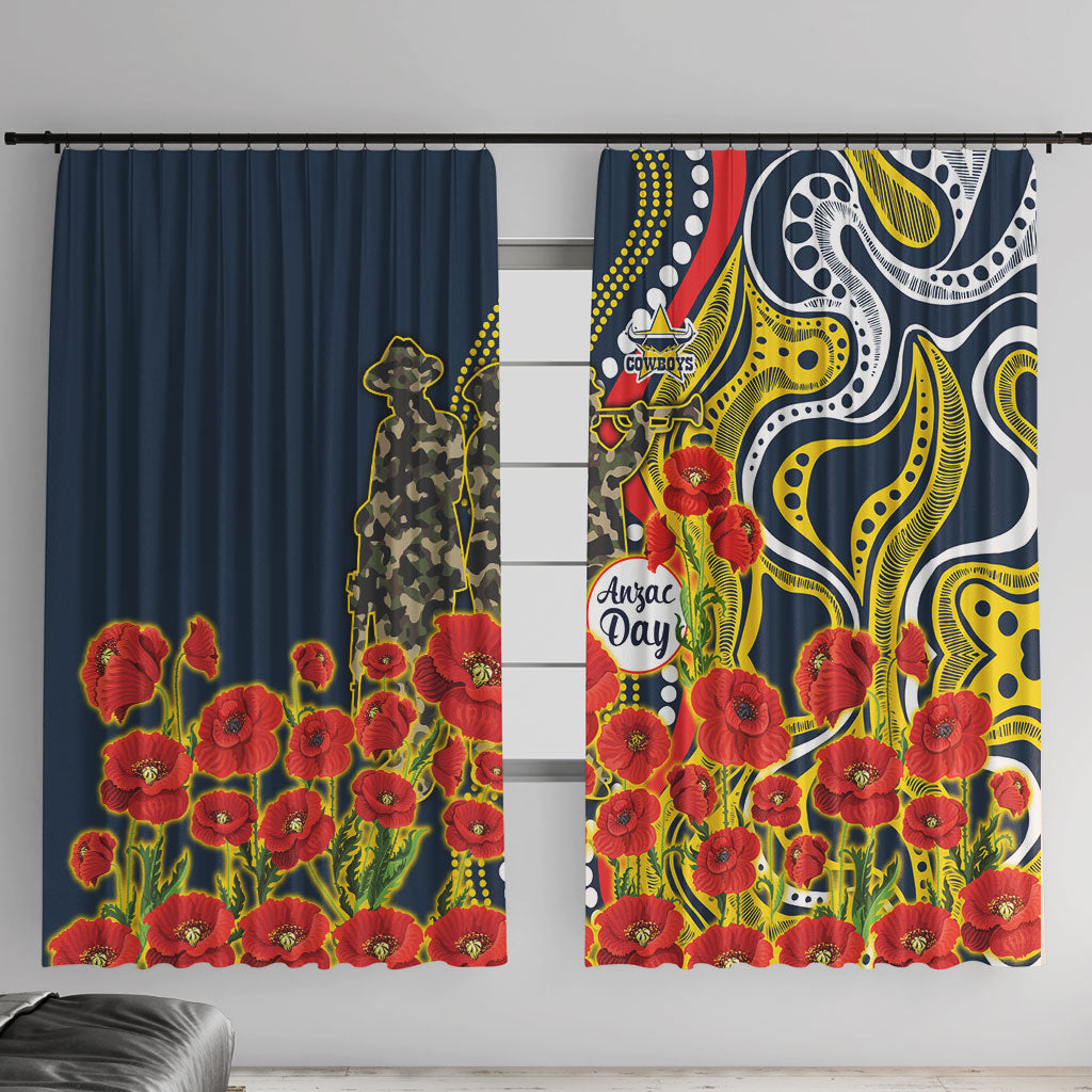 North Queensland Cowboys ANZAC Window Curtain Indigenous Wave Poppy Remembrance Cowboy