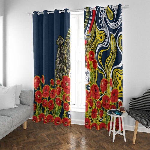 North Queensland Cowboys ANZAC Window Curtain Indigenous Wave Poppy Remembrance Cowboy
