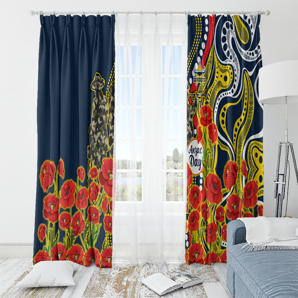 North Queensland Cowboys ANZAC Window Curtain Indigenous Wave Poppy Remembrance Cowboy