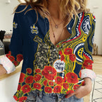 North Queensland Cowboys ANZAC Women Casual Shirt Indigenous Wave Poppy Remembrance Cowboy
