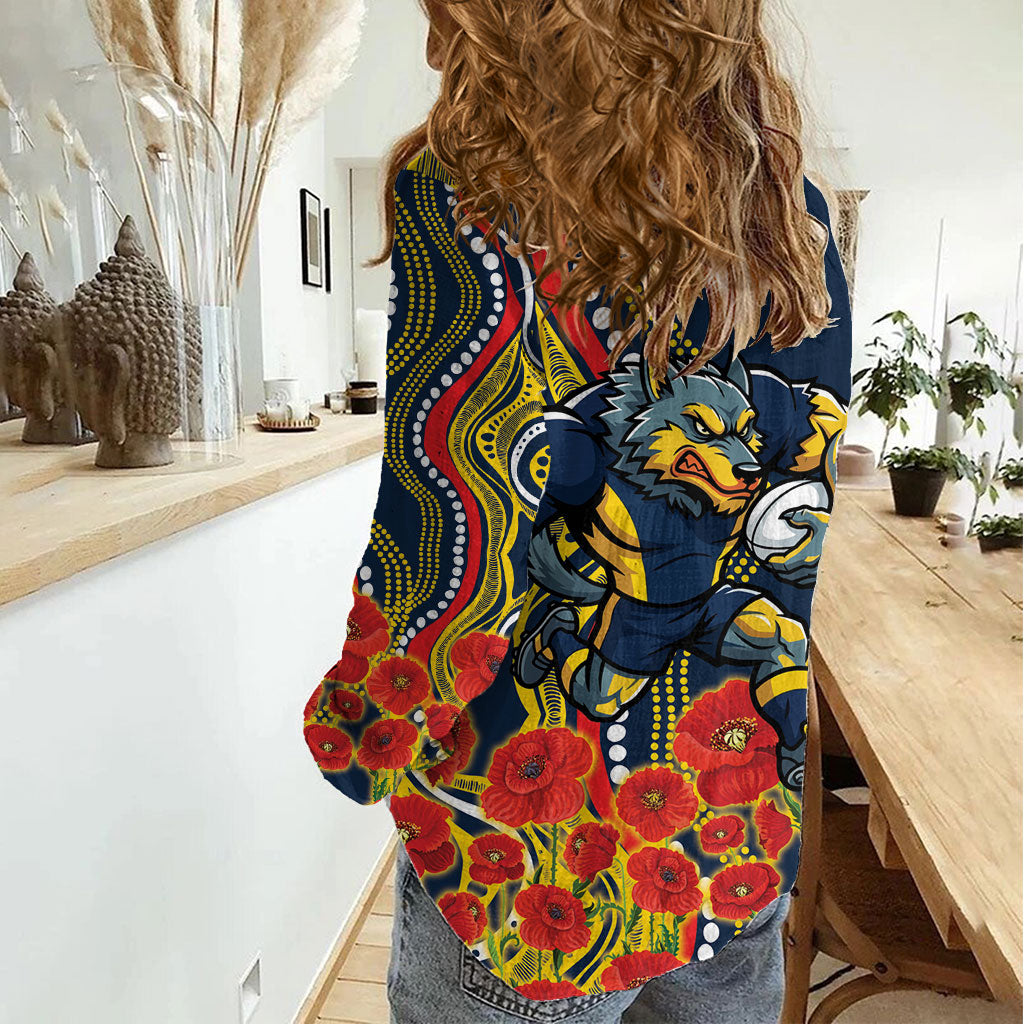 North Queensland Cowboys ANZAC Women Casual Shirt Indigenous Wave Poppy Remembrance Cowboy